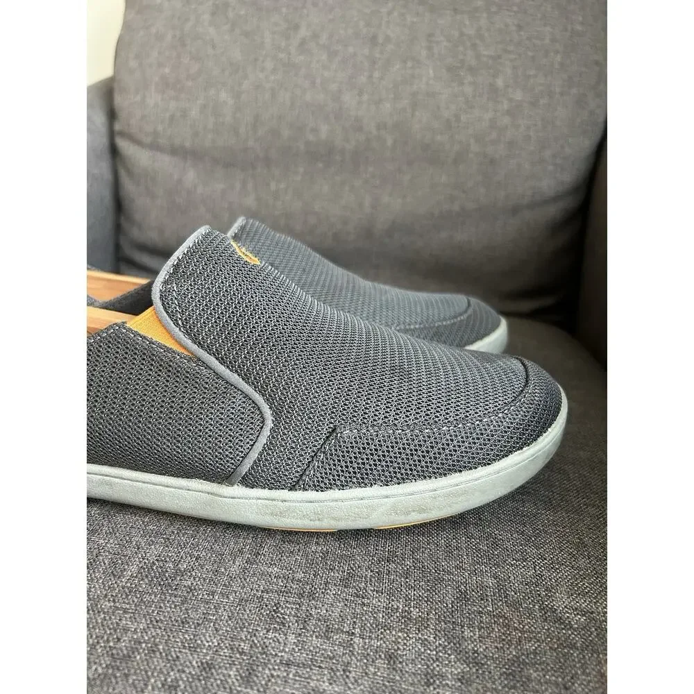OluKai Mens 10 Nohea Mesh‎ Slip-On Stretch Sneaker Comfort Loafer Grey Orange